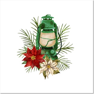 Christmas Lantern With Evergreens Posters and Art